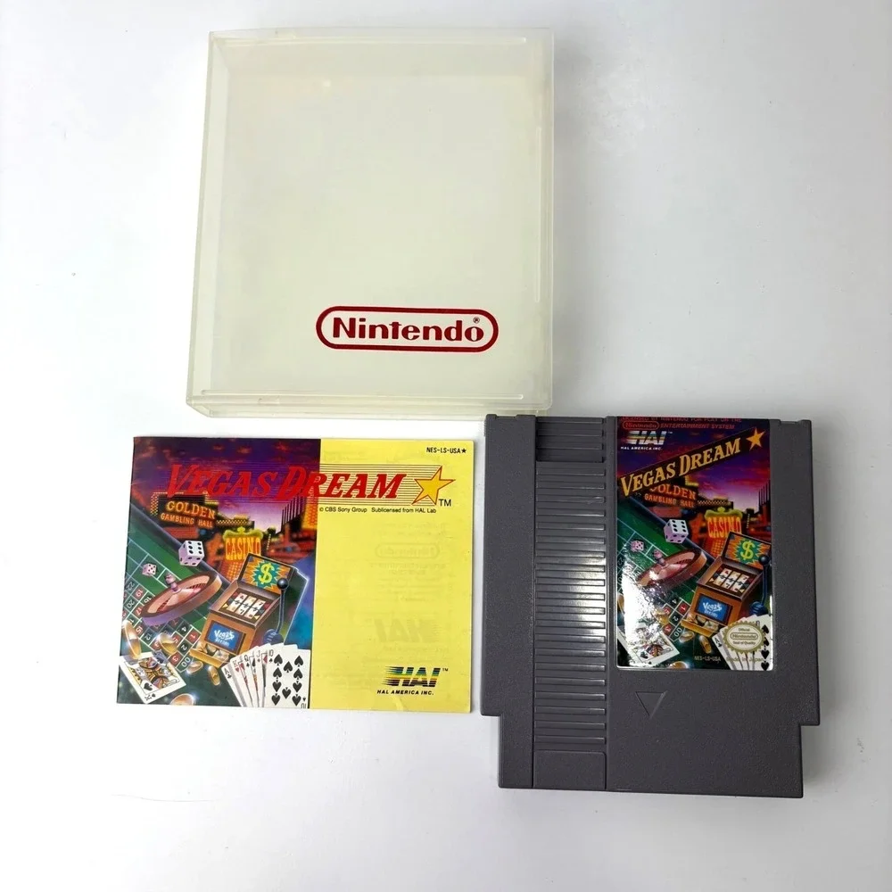 Vintage Nintendo NES Vegas Dream Game Cartridge W/ Manual & Clamshell Case Teste